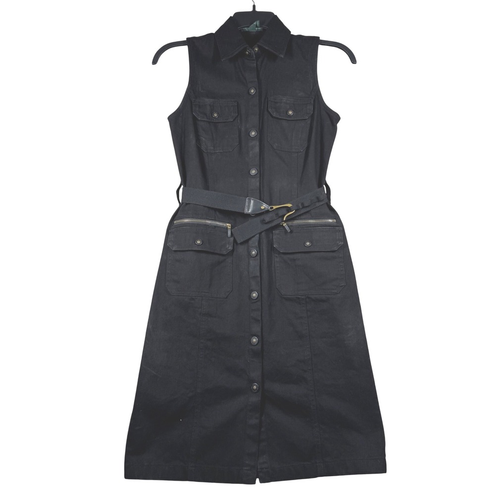 Ralph Lauren Lauren Jeans‎ Co Black Denim Dress Women's Size 4 Preppy Capsule